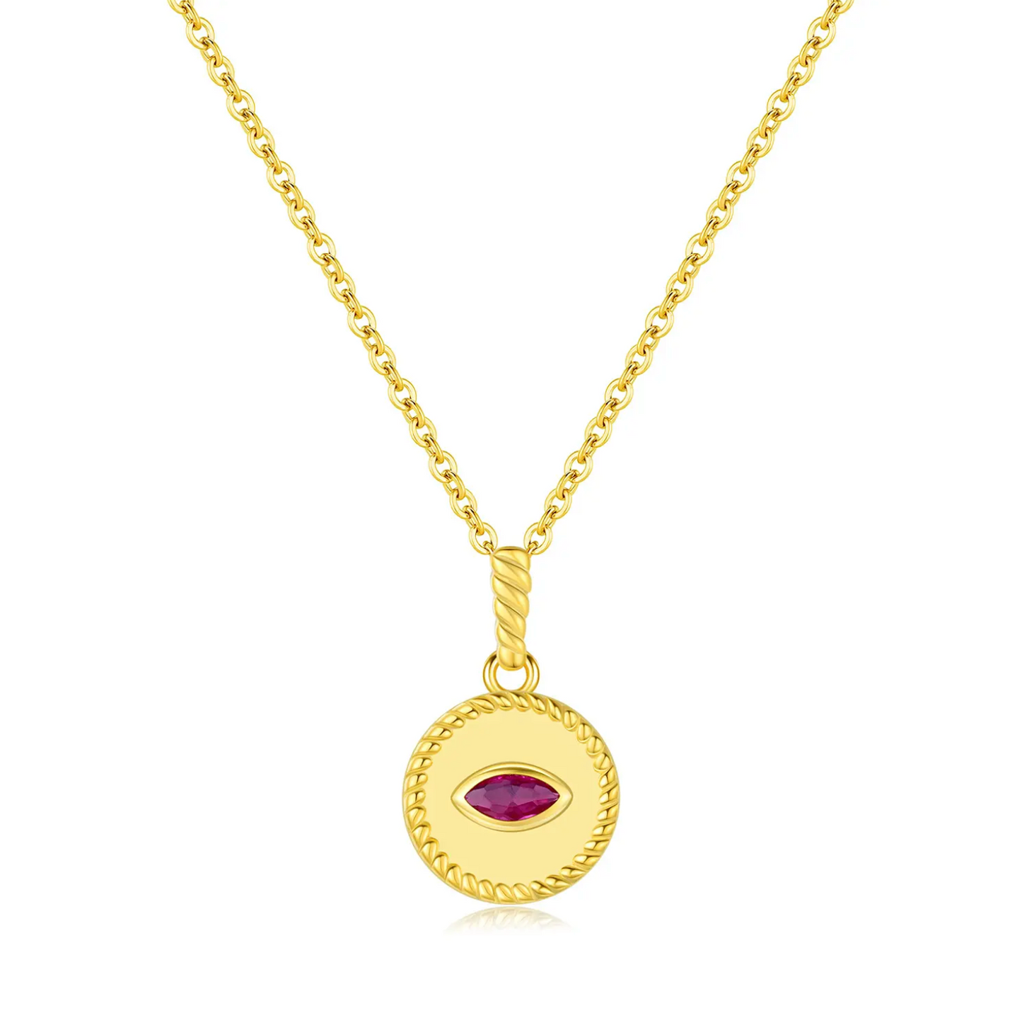 vintage 925 sterling silver gold plated round devil's eye simulated ruby pendant necklace