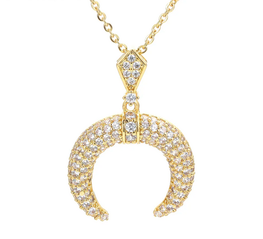 Gold Plated Micro Pave Zircon Crescent Moon Pendant Necklace