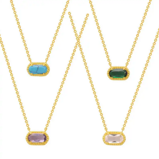 Oval Square Turquoise Pendant 18K Gold Plated Necklace