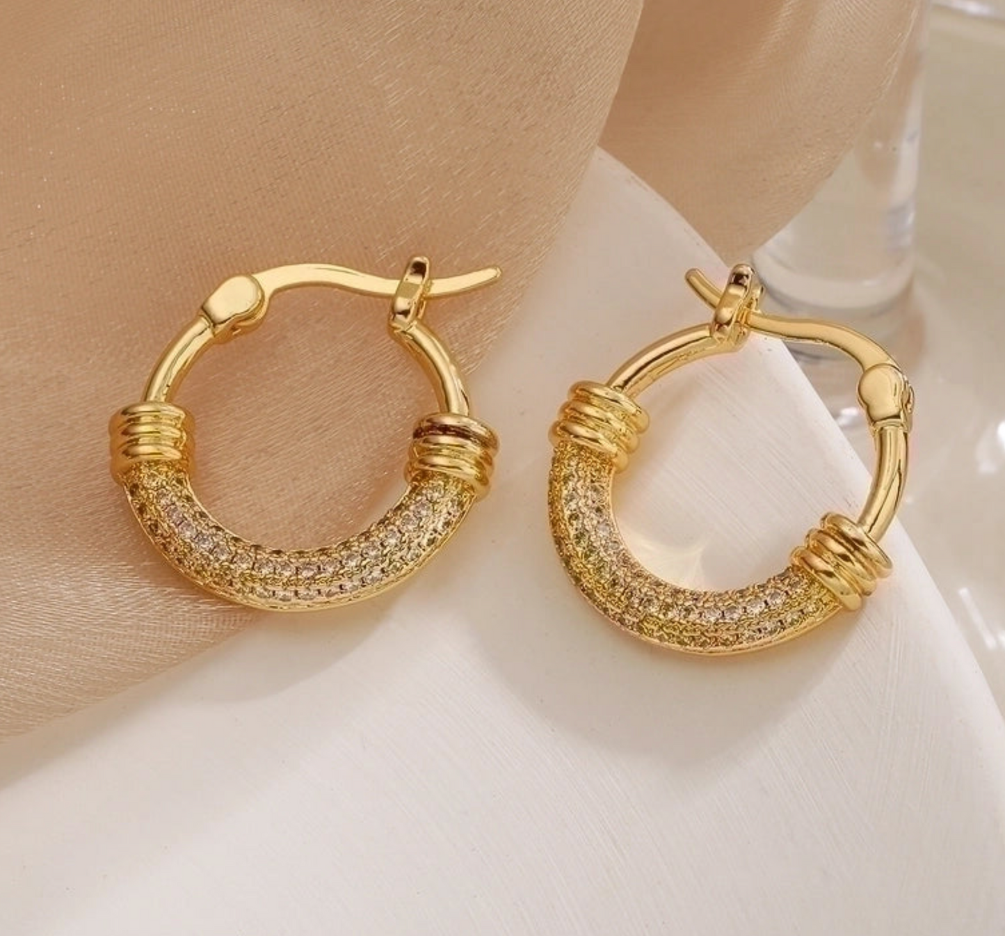 gold stoned hoop earrings