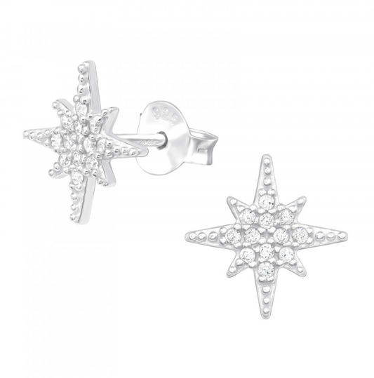 Northern Star - 925 Sterling Silver Cubic Zirconia Ear Studs