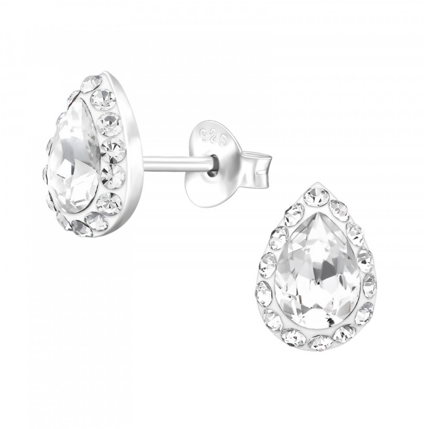 pear - 925 sterling silver crystal ear studs