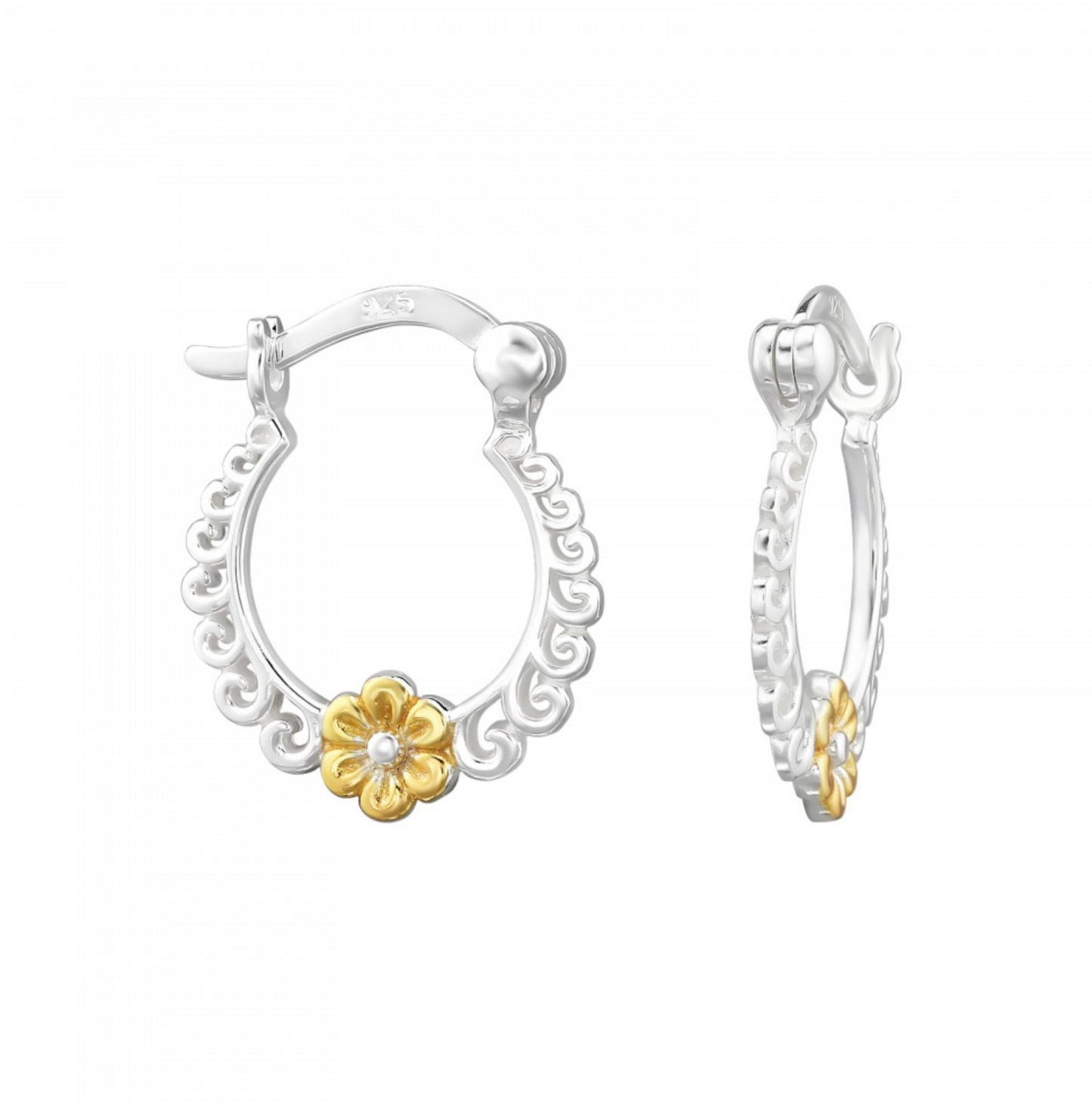 flower - 925 sterling silver ear hoops